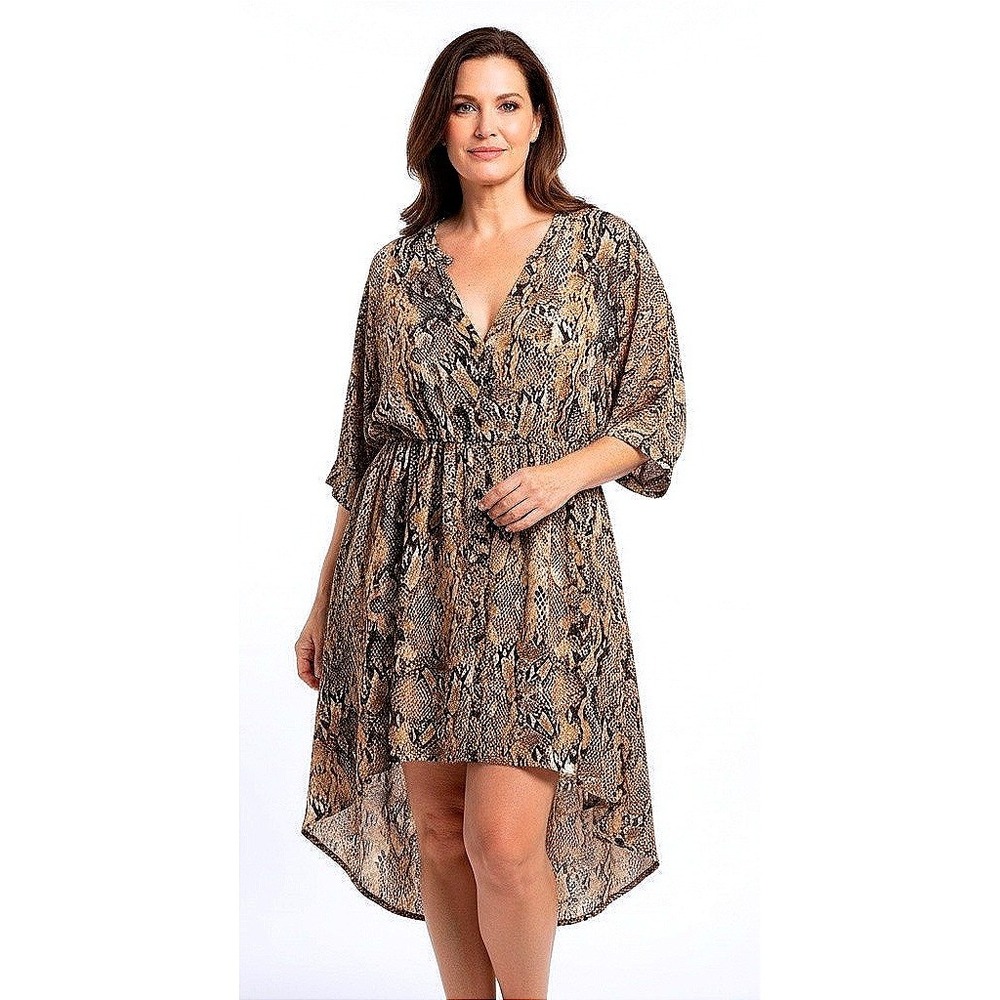 Torrid Tunic Button‎ Down Brown Snakeskin High-Low V-Neck 1X